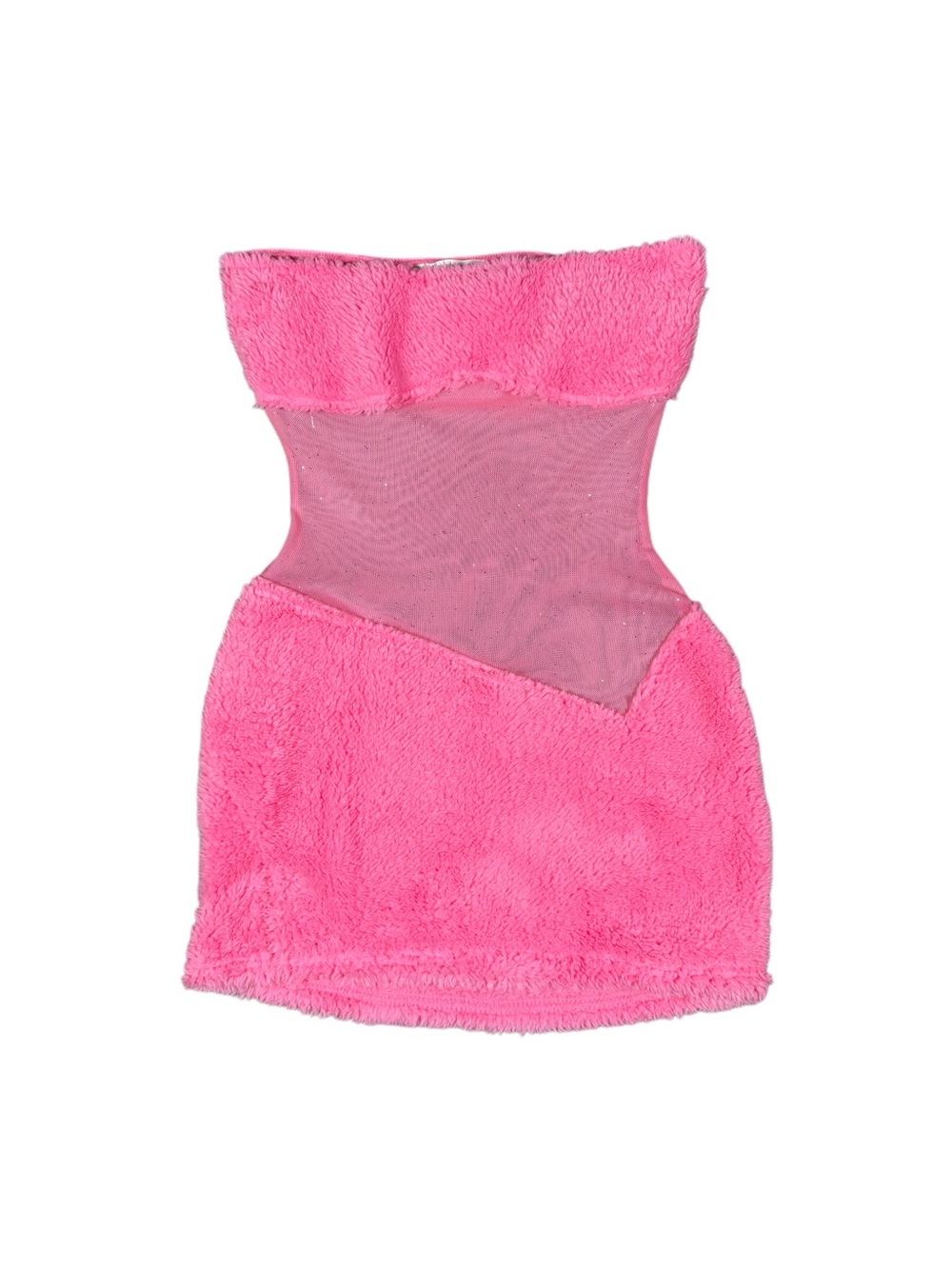 Strapless Pink Plush Sparkly Mesh Mini Dress